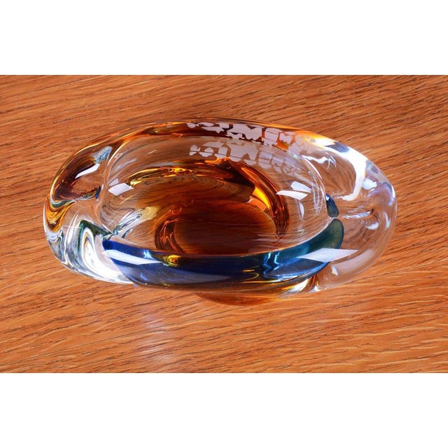 Blue Mid-Century Czech Glass Vase with Ashtray by Josef Rozínek, 1950s For Sale - Image 8 of 13