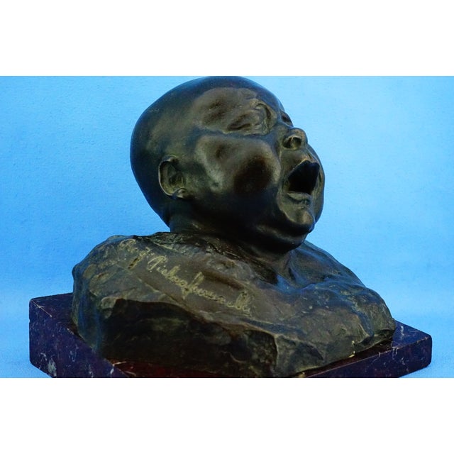 Pietro Ceccarelli, Bust of Newborn Baby First Cry, 1890s, Bronze and Marble For Sale - Image 11 of 18