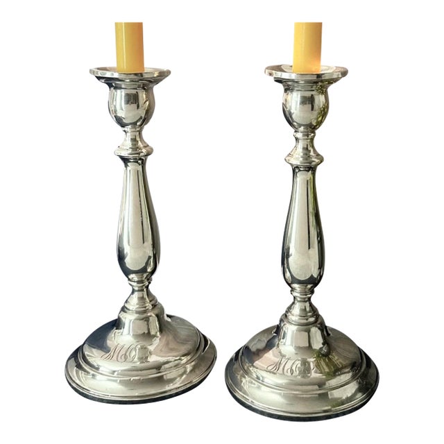 Lord Saybrook Sterling Silver Candle Holders - Monogrammed Candlesticks - Pair For Sale