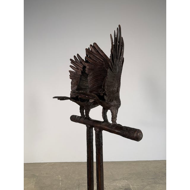 Bronze Double Eagle Sculpture on Japanese Stand, 68”h – Hand-Carved Style Pedestal Form For Sale - Image 11 of 13