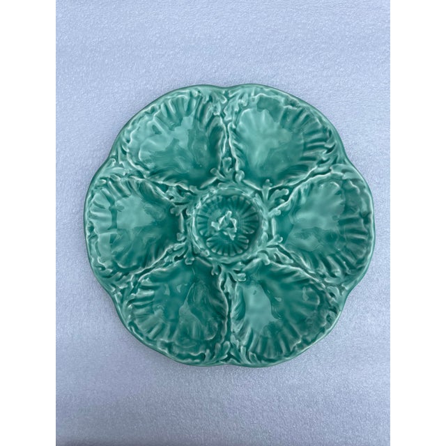 French Country 1940s French Gien Turquoise Majolica Oyster Plate For Sale - Image 3 of 11