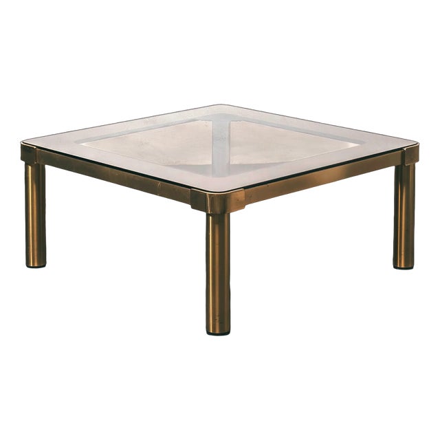 Hollywood Regency Geometric Coffee Table in Brown and Gilt Lacquered Metal, 1970s For Sale