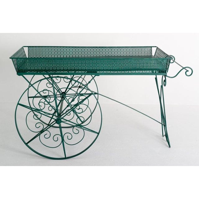 Vintage Large Green Wood and Metal Garden Flower Cart For Sale - Image 11 of 13
