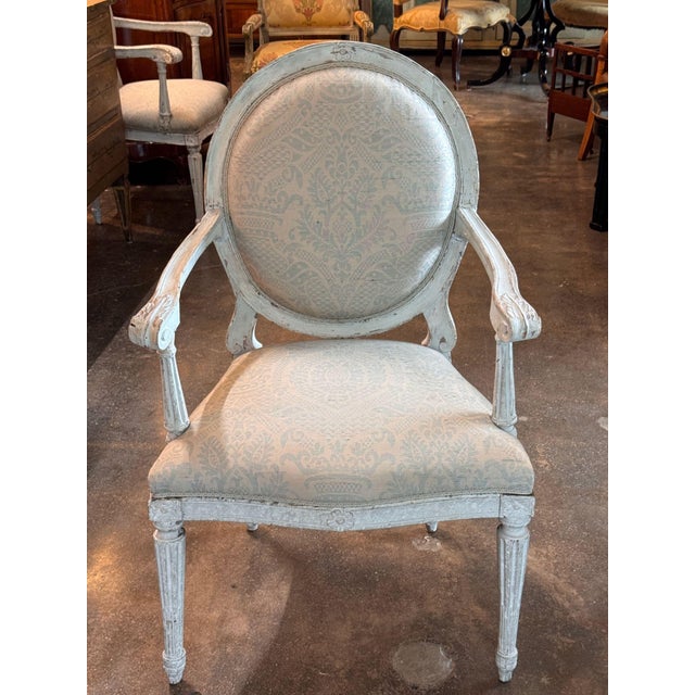 19th Century Pair of 19th Century Louis XVI Style Painted Oval-Back Fauteuils For Sale - Image 5 of 11