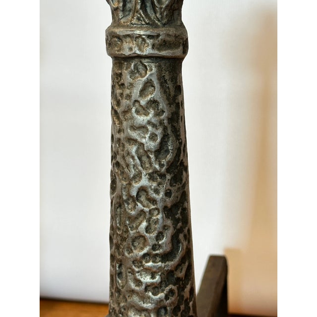 Metal Antique Art Nouveau Cast Iron Andirons by Ohio F & M Co., Circa 1900–1920 For Sale - Image 7 of 10