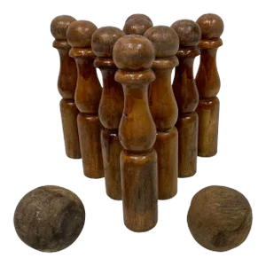 Antique Wooden 9 Pin Skittle Game From England