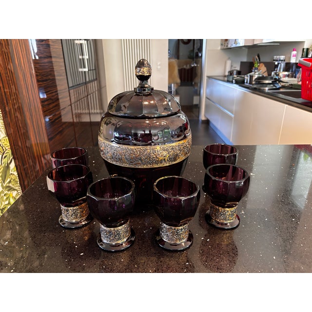 Complete Art Deco Amethyst Glass Punch Set, Germany, 1920s, Set of 7 For Sale - Image 11 of 11