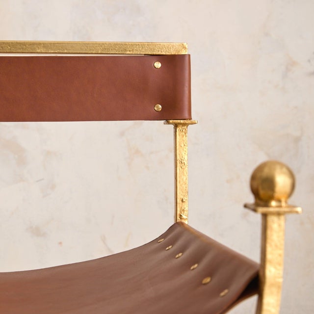 Italian Gold-Leaf + Leather Accent Chair, 1960s - 2 Available For Sale - Image 10 of 11