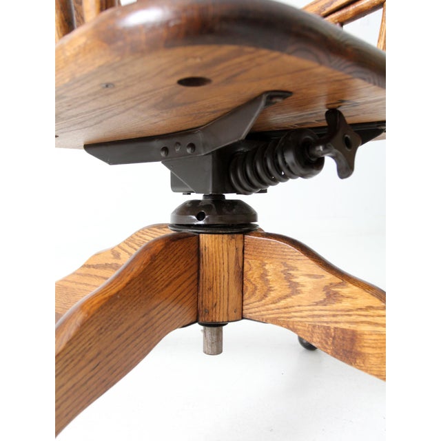 Vintage Oak Swivel Desk Chair For Sale - Image 10 of 12