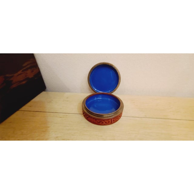 Chinese Vintage Chinese Cinnabar Box With Enameled Interior For Sale - Image 3 of 13
