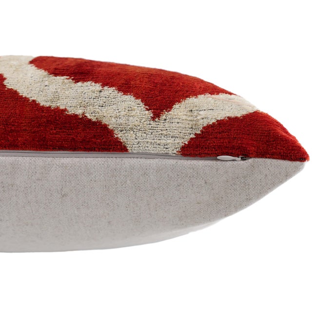 Cream The Rust Red & Cream Ogee Silk Velvet Pillow - 20" X 20" For Sale - Image 8 of 8