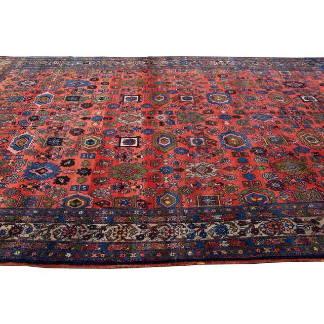 Antique Bidjar Handmade Red Designed Wool Rug For Sale In New York - Image 6 of 9