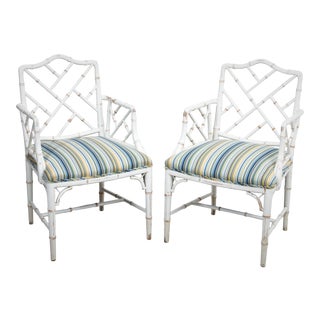 Chinese Chippendale Style Faux Bamboo Chairs - a Pair For Sale