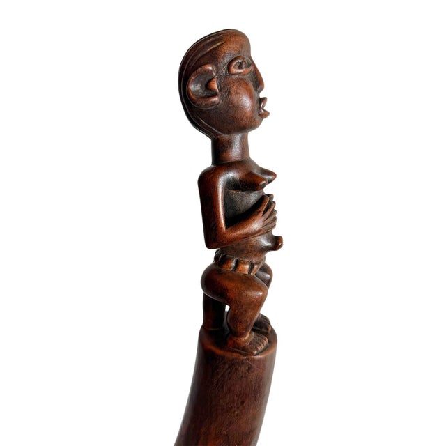 Wood Antique Old Bamileke Large Wood Carved Horn For Sale - Image 7 of 10