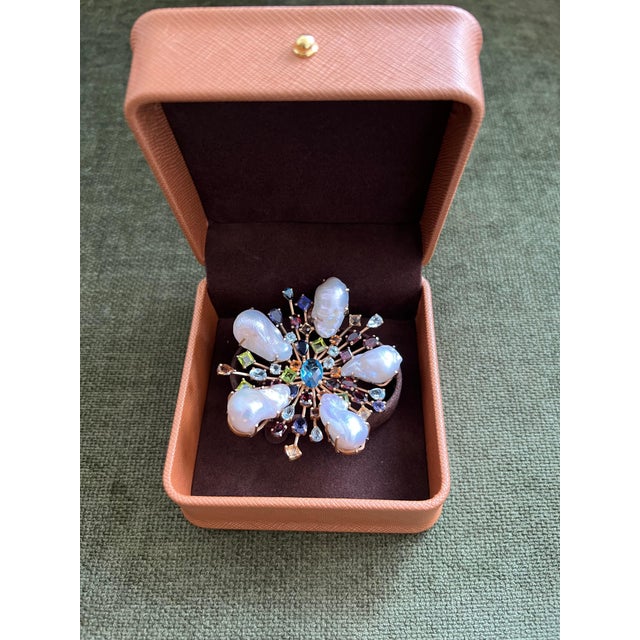 Bochic "Orient" Vintage Blue Topaz & Multi Gem Brooch Set In 18K Gold & Silver Natural Blue Topaz, Oval shape - 6 carat...