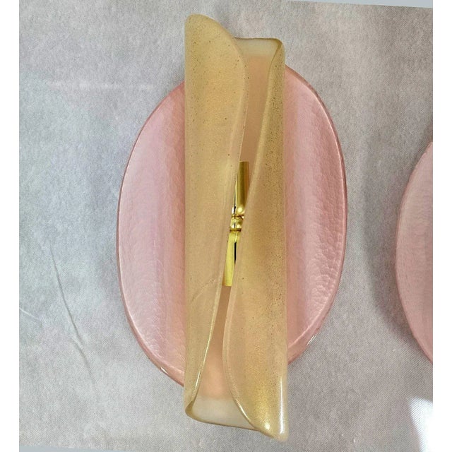 Mid-Century Modern Pair of Pink and Gold Murano Glass Sconces 1990s For Sale - Image 3 of 12