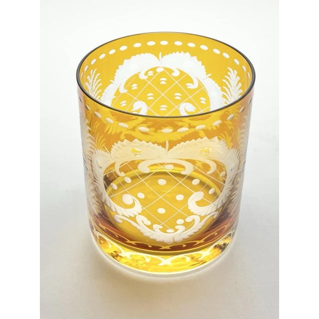 1970s Bohemian Amber Glass Cut 3 Tumbler Cocktail Glasses Wildlife Deer Duck For Sale - Image 4 of 7