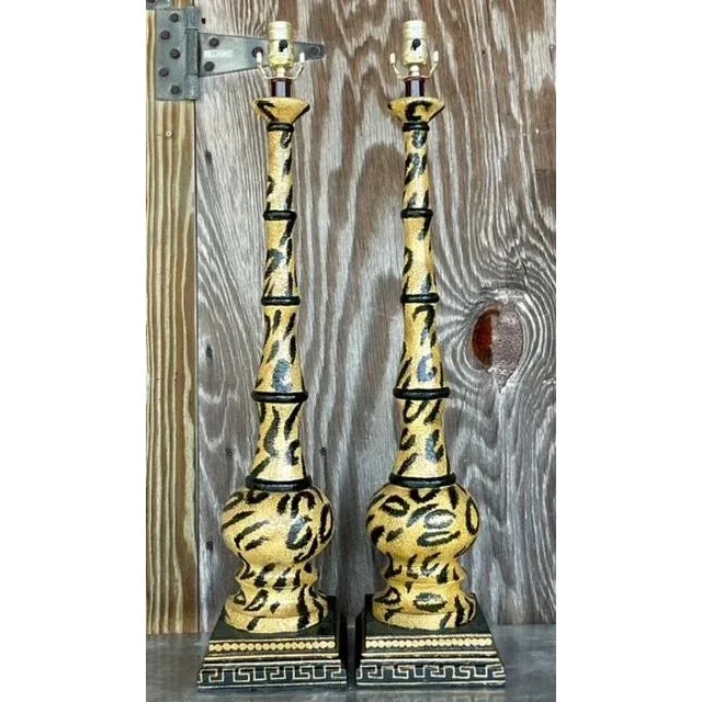 Vintage Hand Painted Leopard Lamps - a Pair For Sale - Image 4 of 4