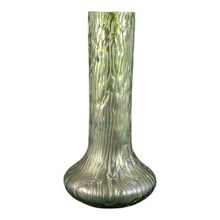 1900 Loetz Green Glass Textured Vase 10" For Sale