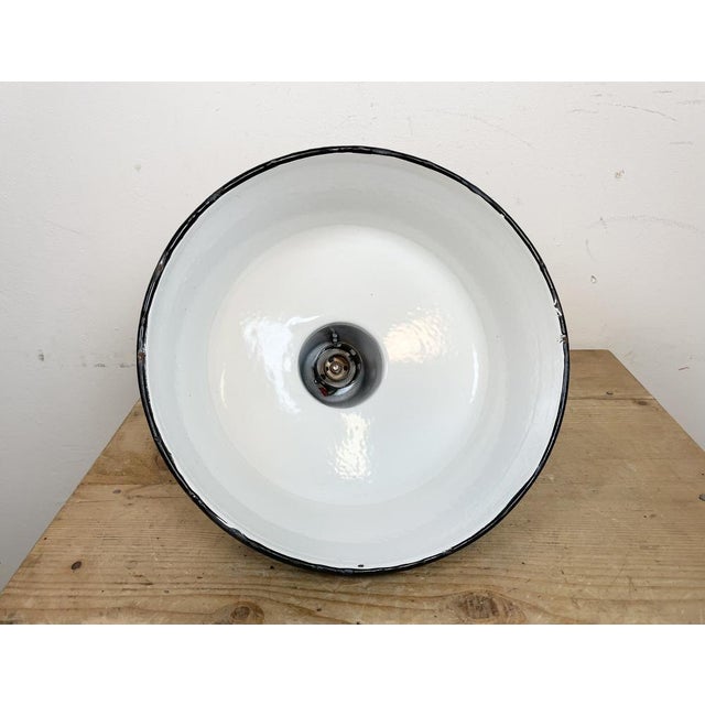 Industrial Blue Enamel Factory Lamp with Cast Iron Top, 1960s For Sale - Image 13 of 14