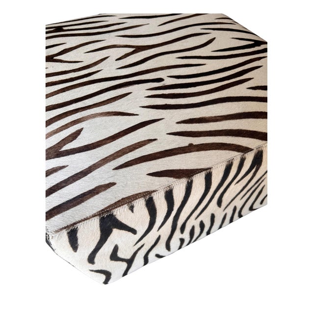 Vintage Zebra Print Cowhide Ottoman With Casters, Circa 1990s For Sale - Image 4 of 4