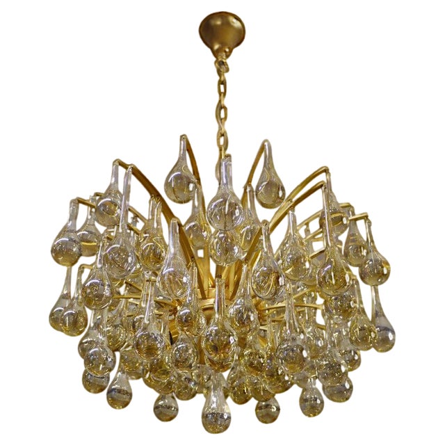 Murano Glass and Brass Tear Drop Chandelier from Palwa, Germany, 1970s For Sale