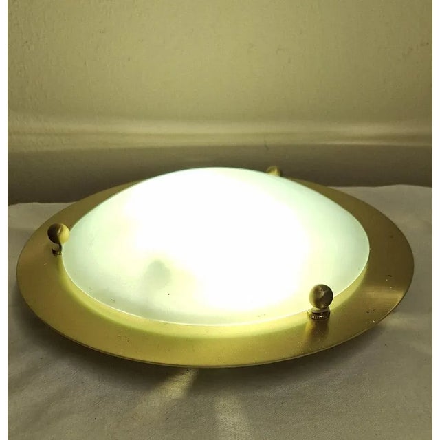 Vintage Ceiling Lamp with a Gold-Colored Metal Base and Curved Matt Glass Lampshade from Belmonte, 1990s, in Good...