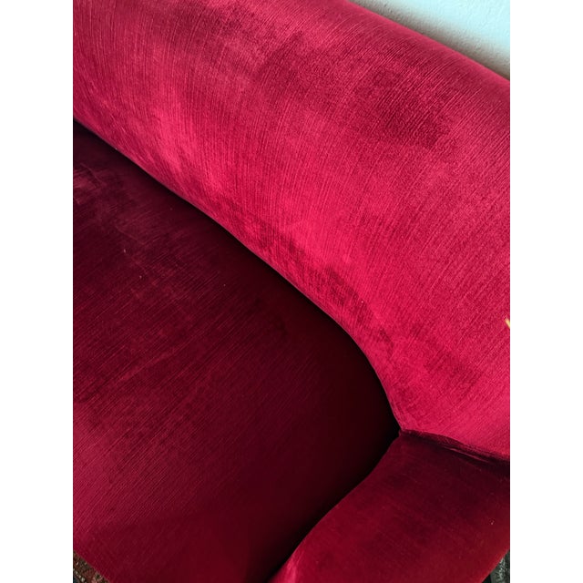 Ruby Red Ruby Merlot 2p Import French Silk Velvet Fabric Vintage Settee Sofa + Bench Set For Sale - Image 8 of 12