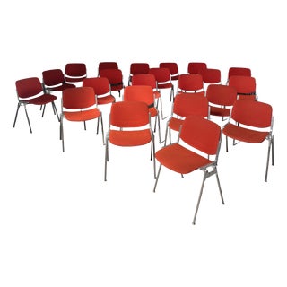Italian Modern Red Fabric DSC Chairs by Giancarlo Piretti for Castelli, 1970s, Set of 22 For Sale