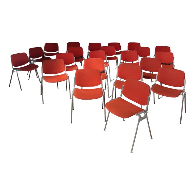 Italian Modern Red Fabric DSC Chairs by Giancarlo Piretti for Castelli, 1970s, Set of 22 For Sale