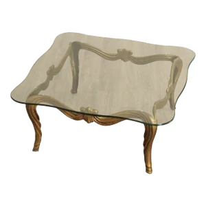 Vintage Hollywood Regency Gilt Metal & Glass Coffee Table