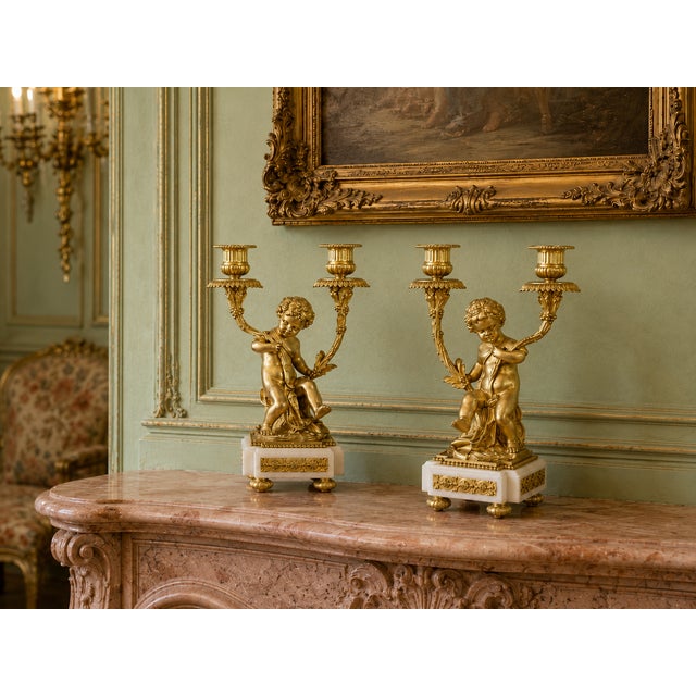 French 19thC French Louis XVI Gold Ormolu Clock Set - 3 Pc For Sale - Image 3 of 14