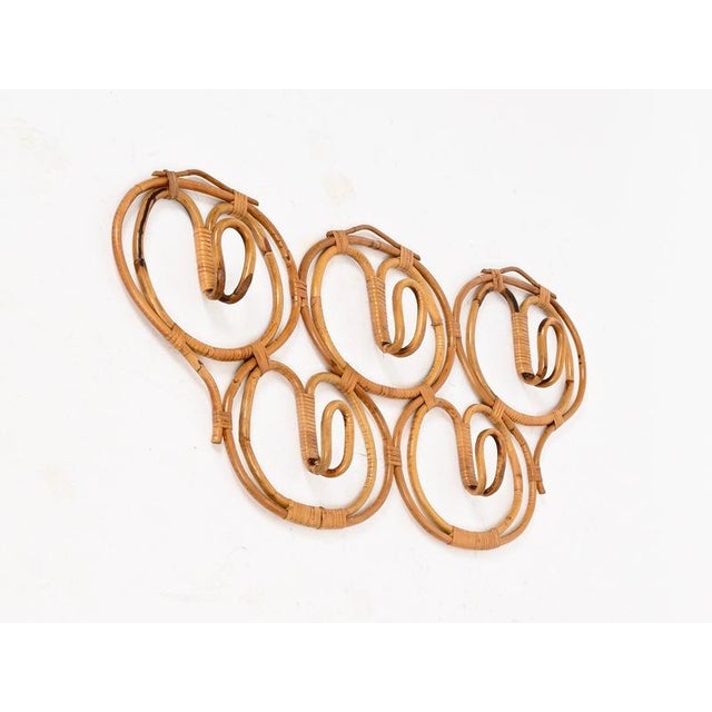 Large 5-Hook Coat Rack in Rattan and Wicker attributed to Franco Albini, Italy, 1960s For Sale - Image 6 of 12