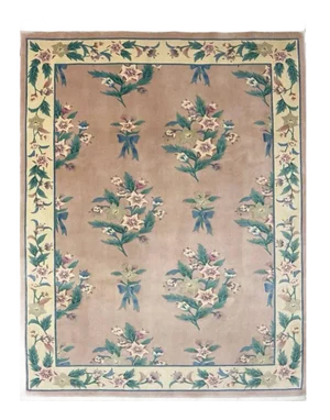 1990s Handwoven Chinese Floral Area Rug 6x9
