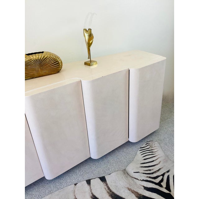 Vintage 1980s Post Modern Sculpted Front 5 Door Credenza Cabinet Hollywood Regency / Modern Style For Sale - Image 11 of 15