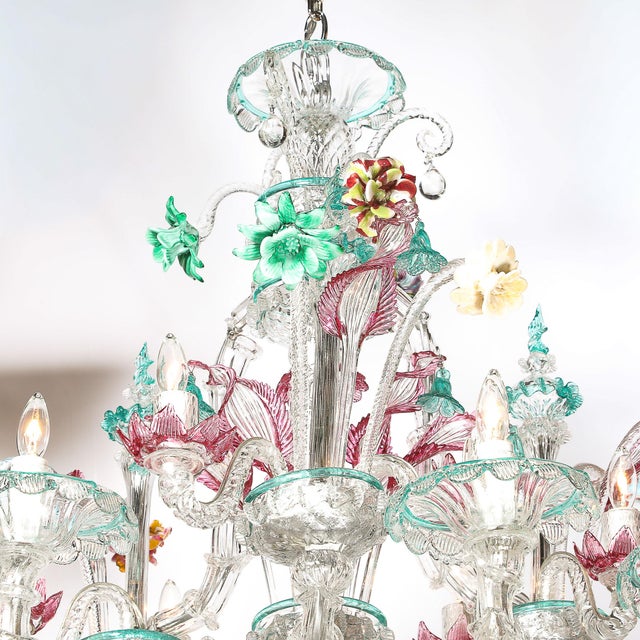 1950s Exquisite & Rare Mid-Century Classical Hand-Blown Murano Twelve Arm Chandelier For Sale - Image 5 of 18