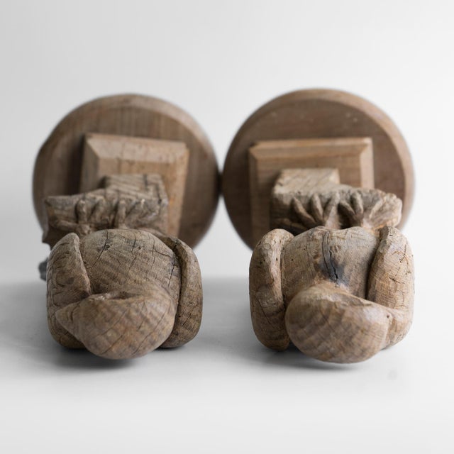 Pair of Antique French Folk Art Carved Oak Falcon Figures, Wooden Bird Sculpture For Sale - Image 13 of 14