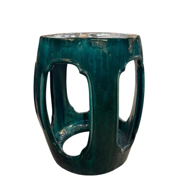 This striking vintage ceramic garden stool showcases a classic drum silhouette with an airy, sculptural twist. Crafted...