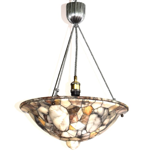 Large Art Deco Alabaster Mosaic Ceiling Light, 1920s For Sale - Image 3 of 14