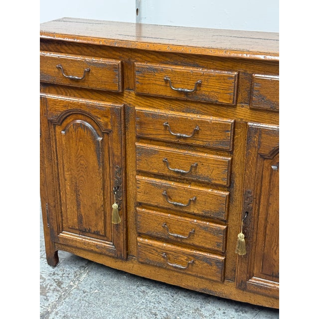 Traditional Traditional Distressed Oak Eight-Drawer Entree/Buffet For Sale - Image 3 of 12