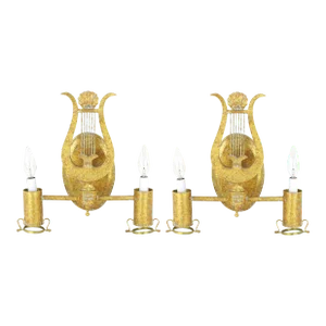 Pair of Vintage Lyre Design Paris Wall Lamps - Toler Wall Lamps by Brunschwig & Fils
