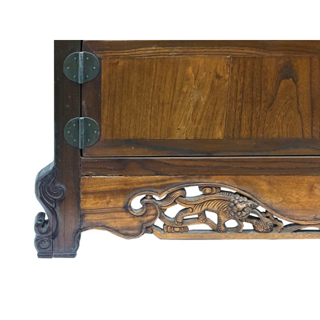 Vintage Asian Brown Kirin Motif Low Tv Console Cabinet For Sale - Image 12 of 15