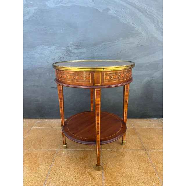 French Louis XVI Style Round Side Table with Marquetry and Drawer, 1930s For Sale - Image 9 of 13