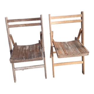 1940s Teak Danish Style Folding Slatted Chairs - Set of 2 For Sale