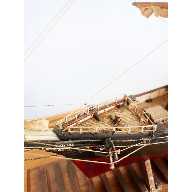 English 1870 Cutty Sark Clipper Hand-Crafted Model Encased in Wood, Glass 1970s For Sale - Image 4 of 18