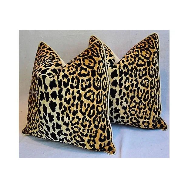 Textile Leopard Animal Spot Safari Velvet Feather/Down Pillows 22" Square- Pair For Sale - Image 7 of 11