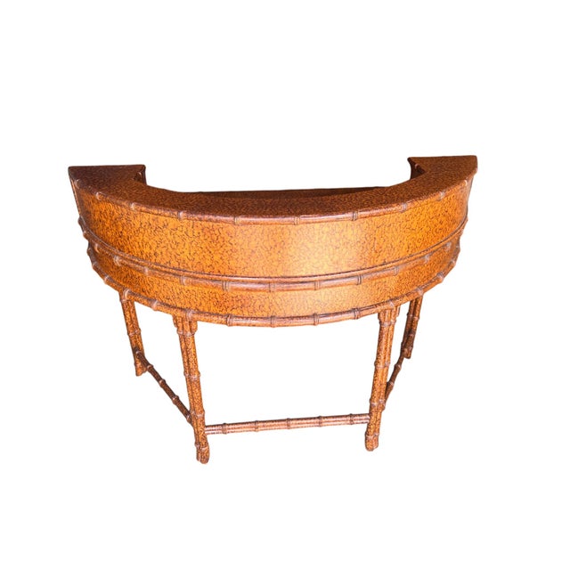 Vintage Faux Bamboo Tortoise Finish Rattan-Style Writing Desk With Gallery Back and Storage Drawers For Sale - Image 10 of 15