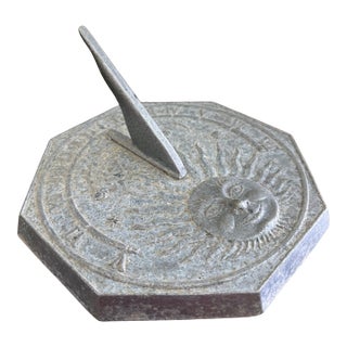 Vintage English Country Iron Garden Sundial With Sun- Outdoor Estate Decor For Sale