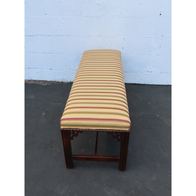 Chinese Chippendale Long Upholstered Window Hall End of Bed Bench 6596 For Sale - Image 4 of 10