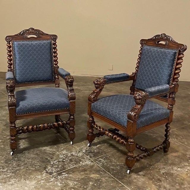 Renaissance Pair of 19th Century French Renaissance Revival Armchairs Henry II Style For Sale - Image 3 of 13
